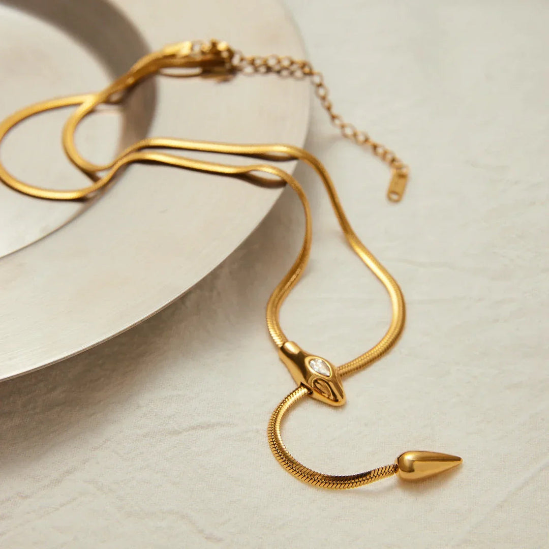 Gold Plated Cubic Zirconia Snake Pendant Necklace