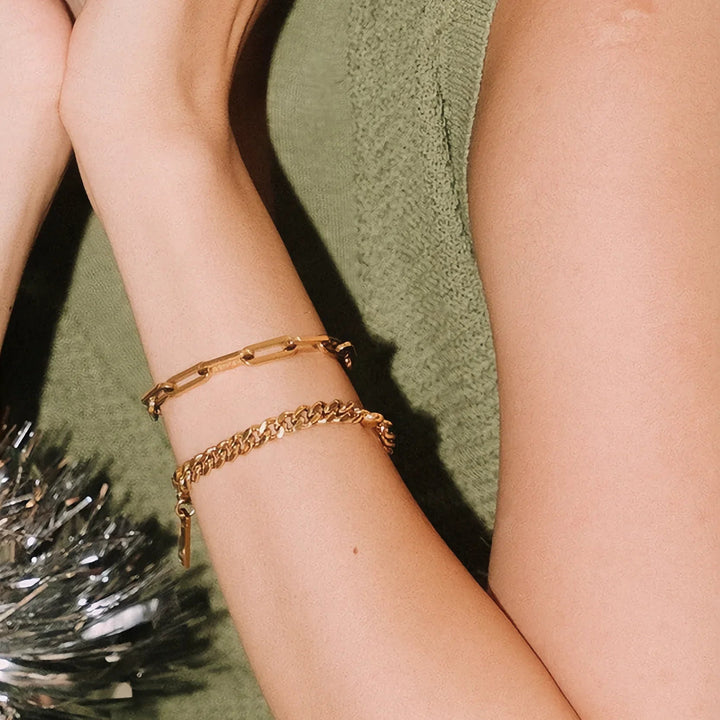 Gold-Plated Paperclip Chain Bracelet with Stainless Steel for Women