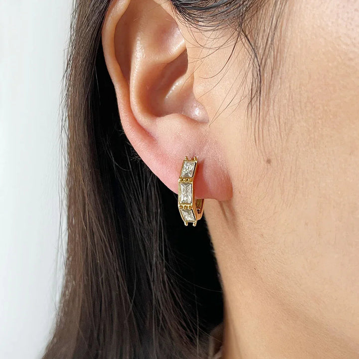 Gold-Plated Diamond Hoop Earrings For Women
