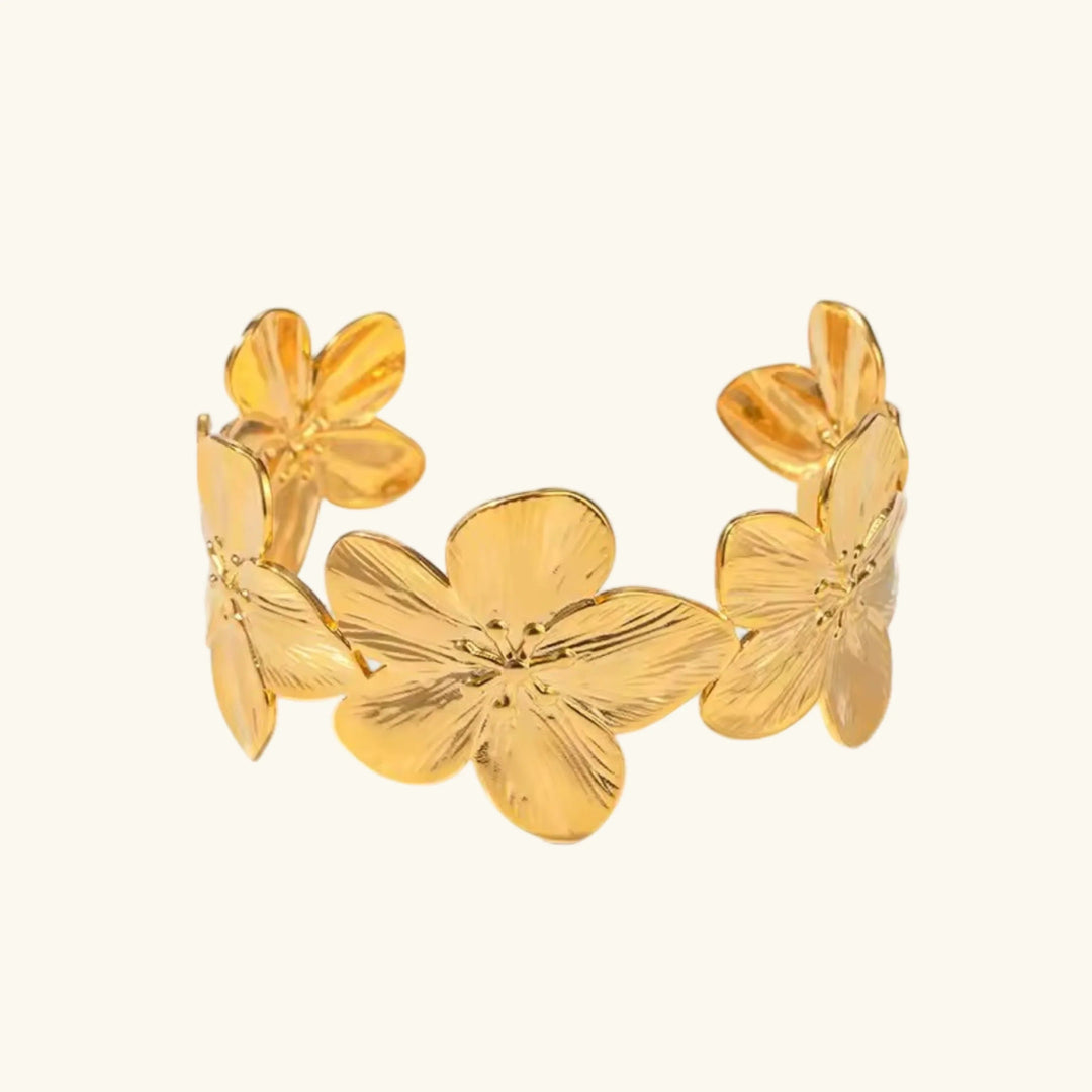 Gold Plated Floral Cuff Bracelet for Women