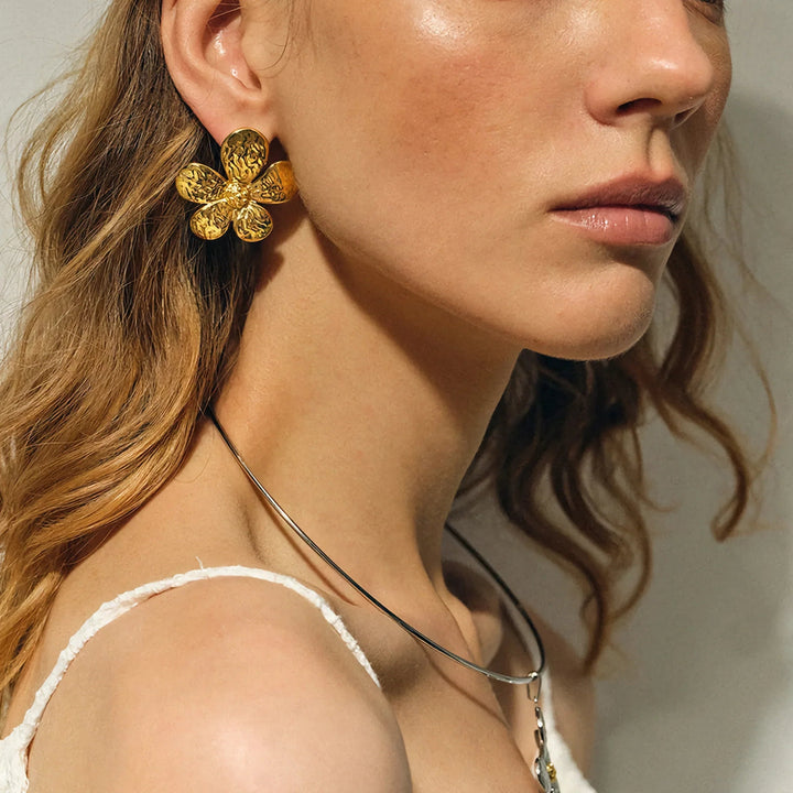 Gold-Plated Stainless Steel Flower Earrings