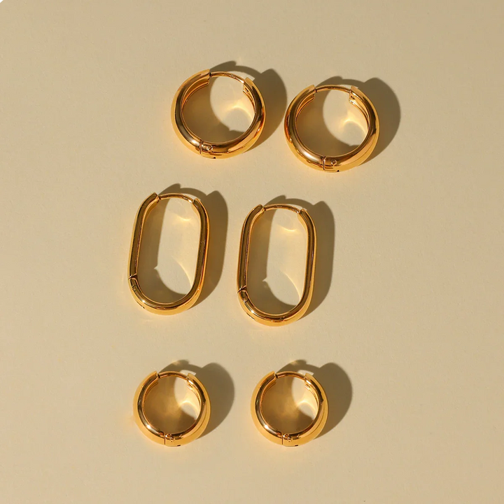 Gold Plated Stainless Steel Hoop Earrings 3 Piece Set for Women