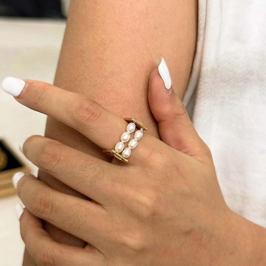 Gold-Plated Faux Pearl Statement Ring for Women