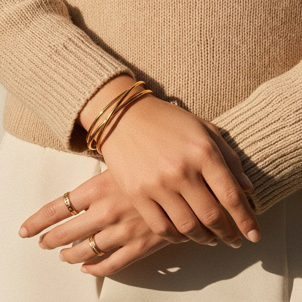 Gold-Plated Cuff Bracelet with Intertwining Bands
