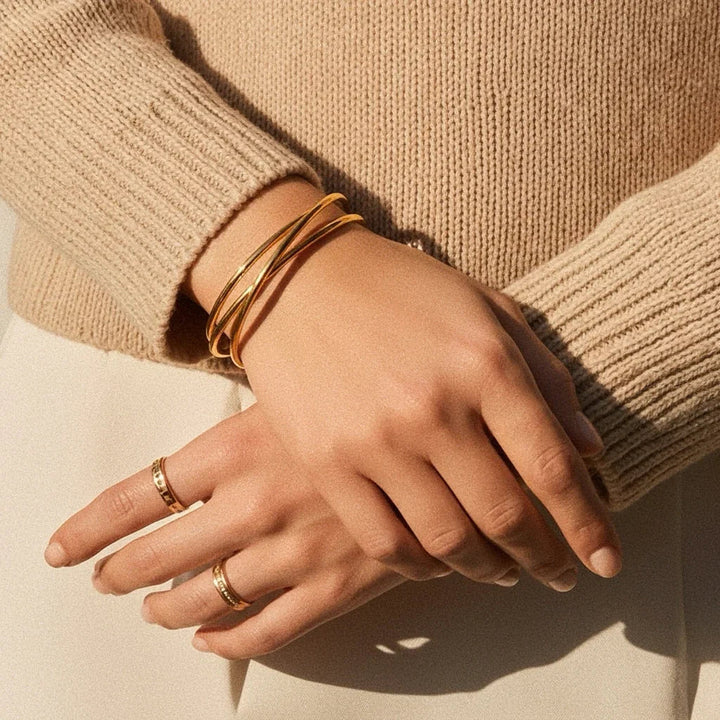 Gold-Plated Cuff Bracelet with Intertwining Bands
