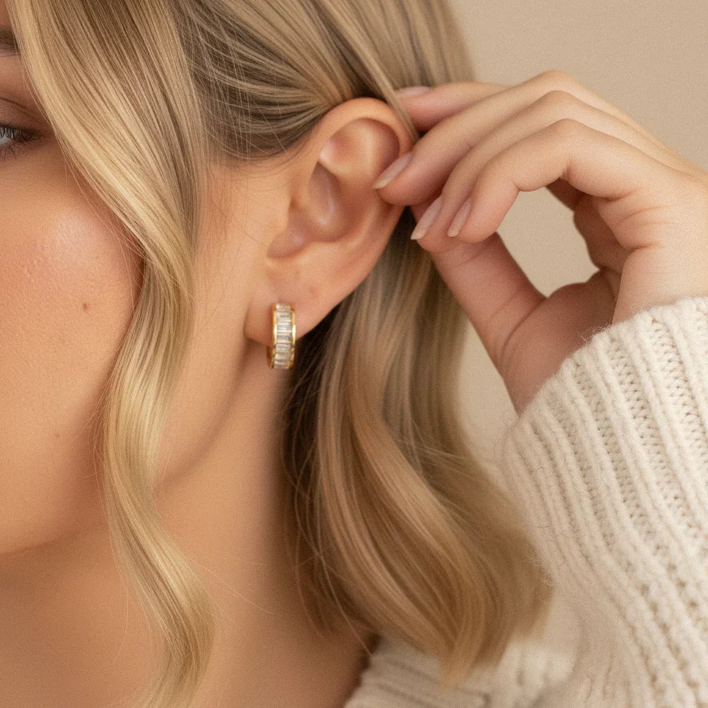 Gold Plated Diamond Huggie Earrings