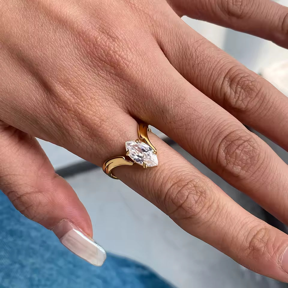 Gold-Plated CZ Marquise Ring for Women