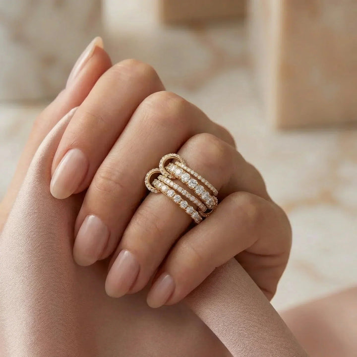 Silver-Plated Cubic Zirconia Multi-Band Ring for Women