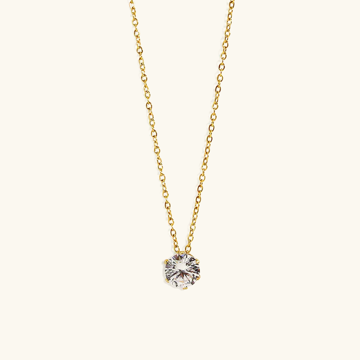Gold-Tone CZ Solitaire Pendant Necklace