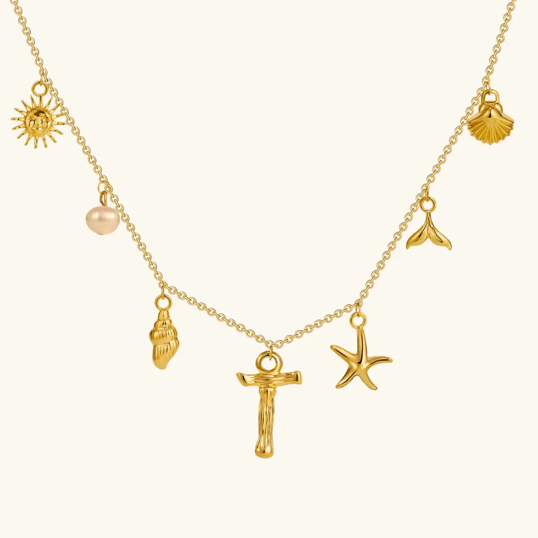 Gold Plated Faux Pearl Initial Charm Necklace for Women