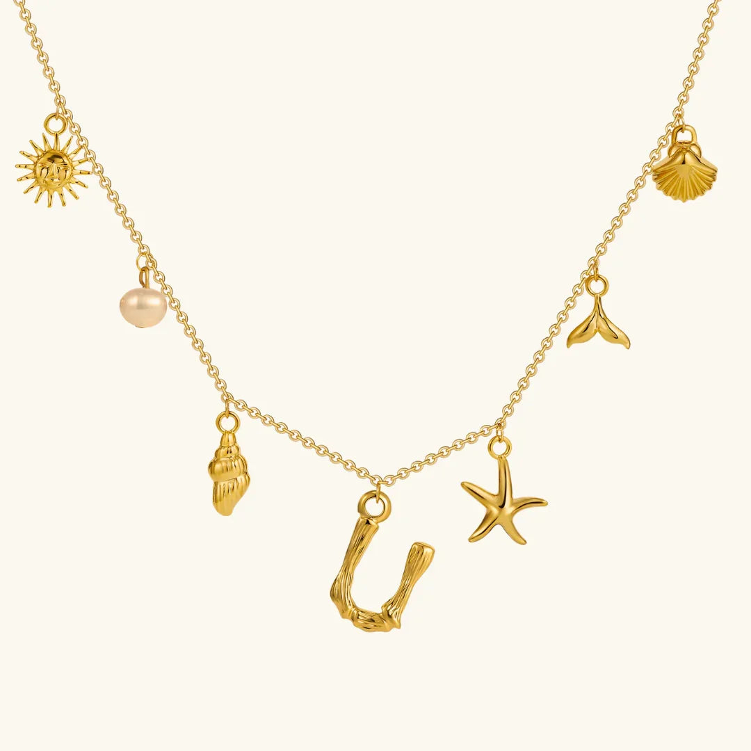 Gold Plated Faux Pearl Initial Charm Necklace for Women