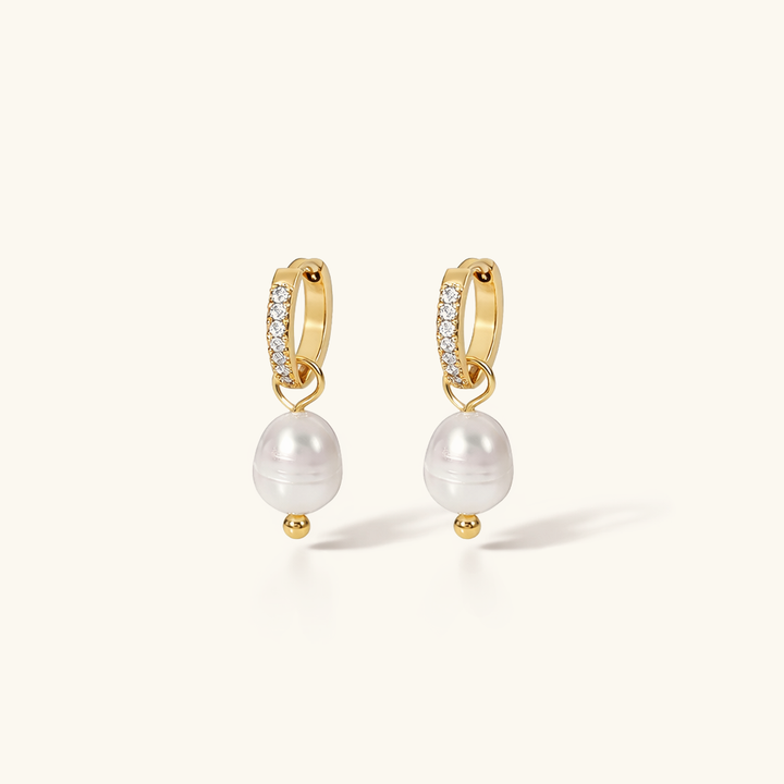 Gold-Plated Cubic Zirconia Faux Pearl Huggie Earrings
