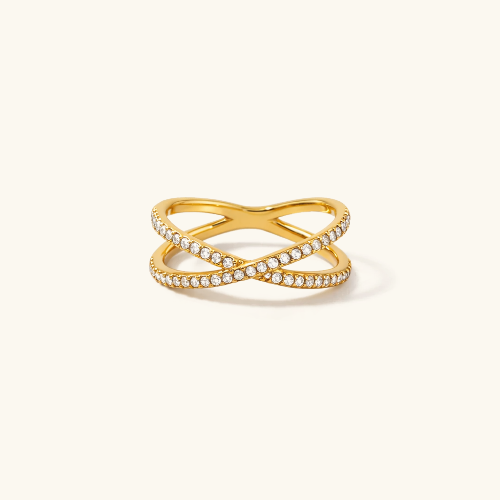 Gold-Plated Cubic Zirconia Crisscross Ring for Women