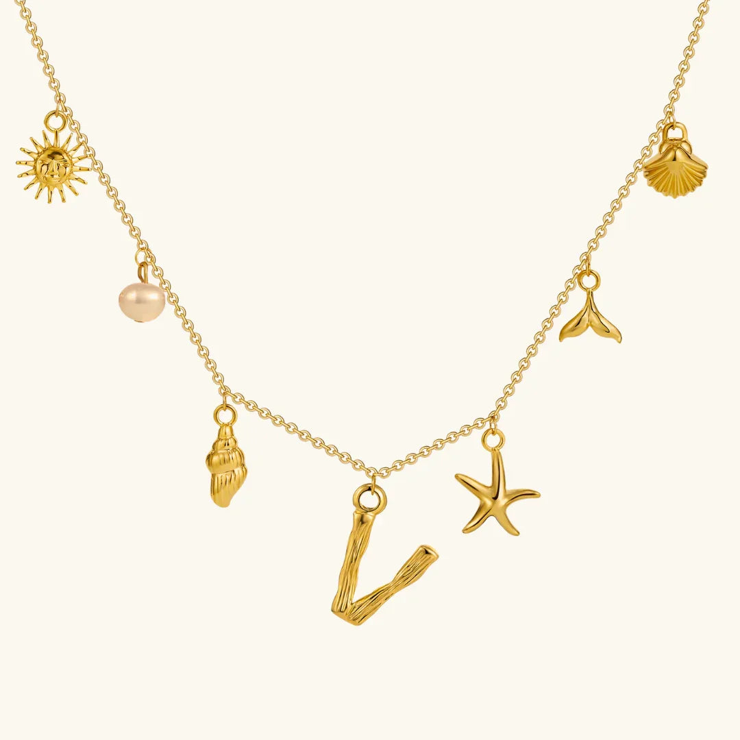Gold Plated Faux Pearl Initial Charm Necklace for Women