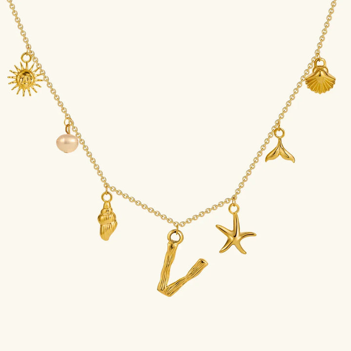 Gold Plated Faux Pearl Initial Charm Necklace for Women