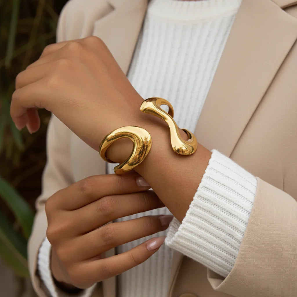 Gold-Plated Sculpted Bangle for Women