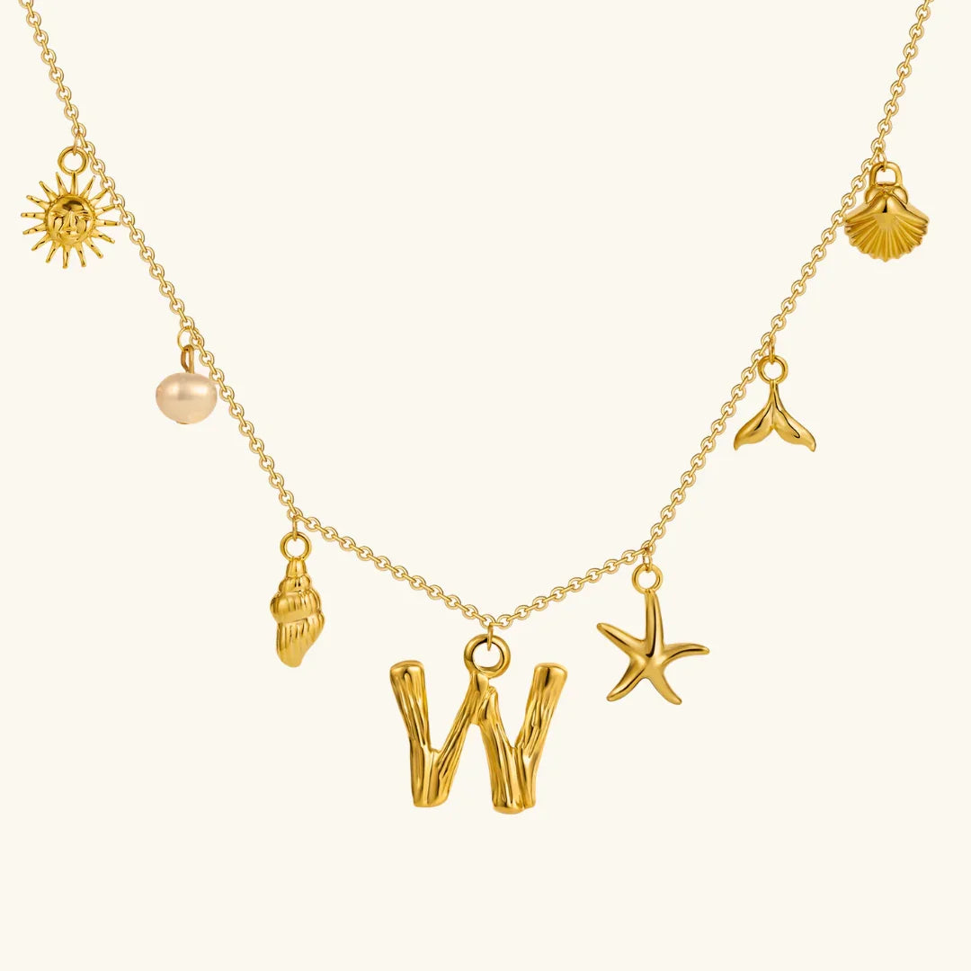 Gold Plated Faux Pearl Initial Charm Necklace for Women