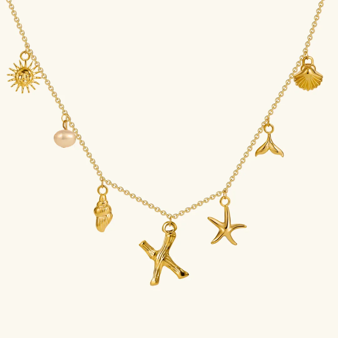 Gold Plated Faux Pearl Initial Charm Necklace for Women