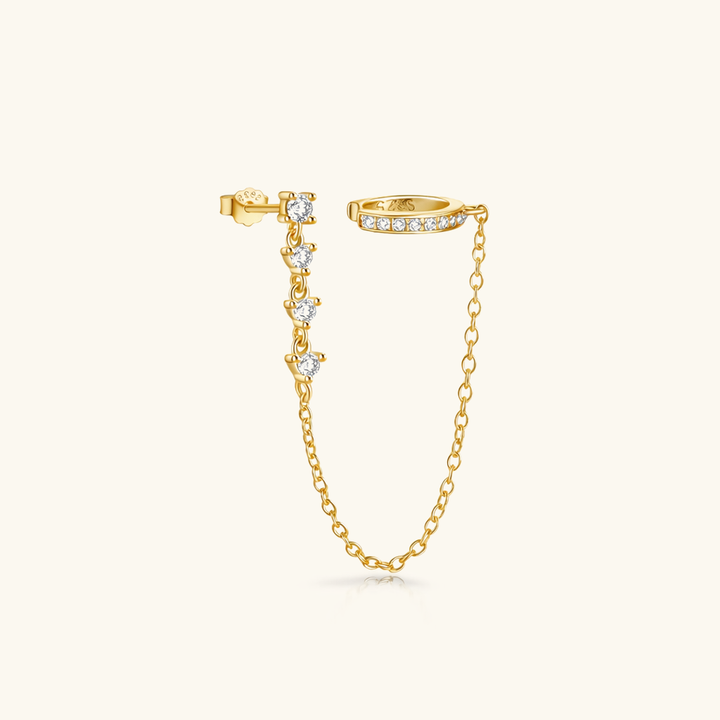 Gold-Plated Chain Cuff Earrings with Diamond Accents