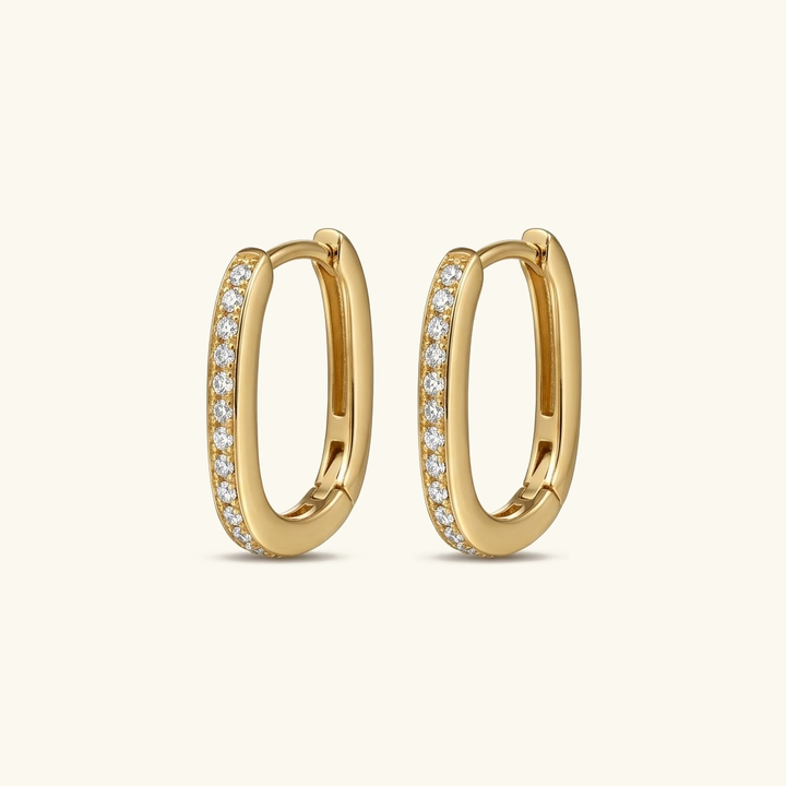 Gold-Plated CZ Oval Hoop Earrings