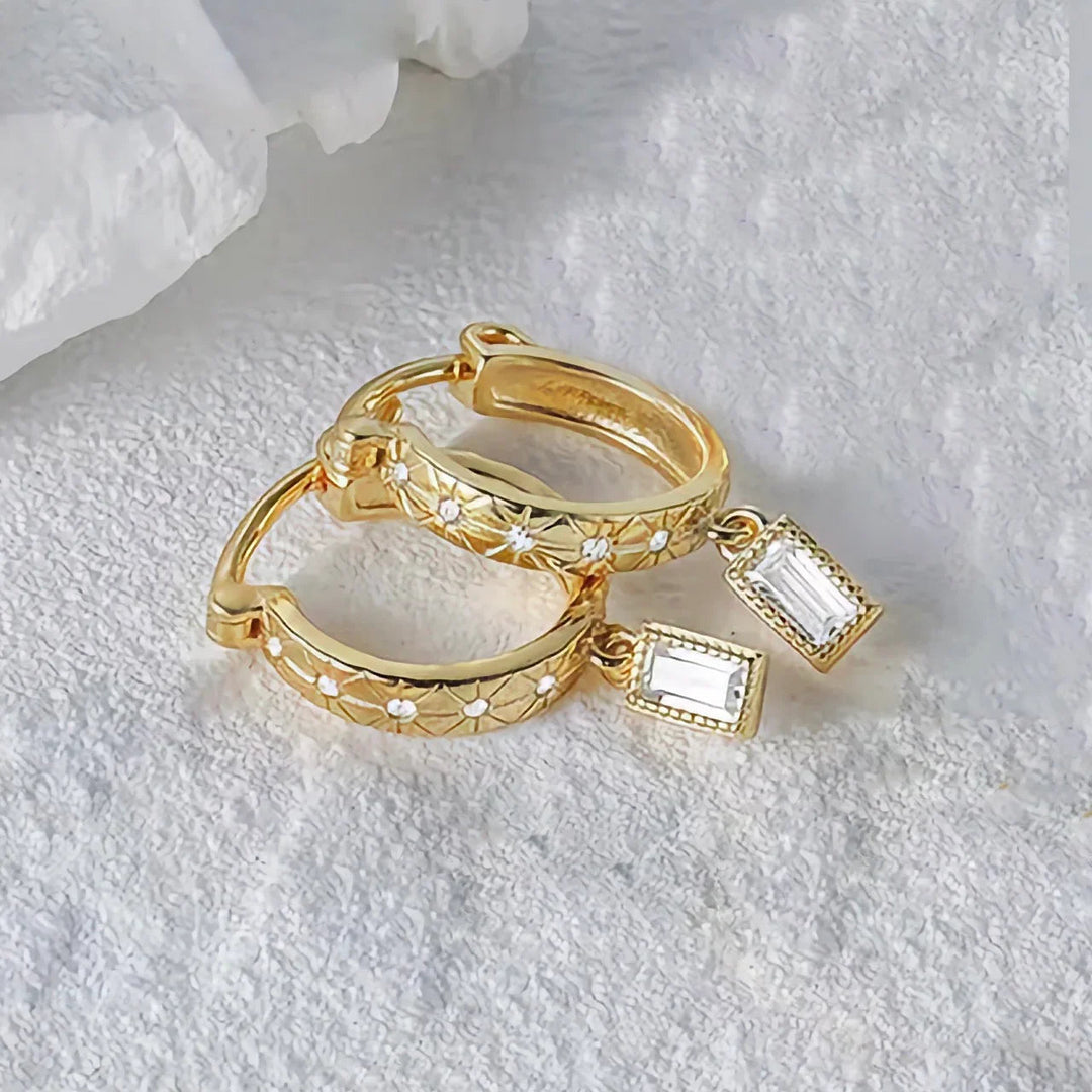 Gold-Plated CZ Drop Hoop Earrings for Women