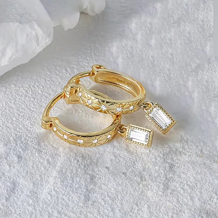 Gold-Plated CZ Drop Hoop Earrings for Women