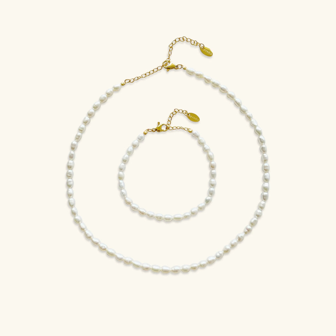 Gold-Plated Faux Pearl Jewelry 2-Piece Set