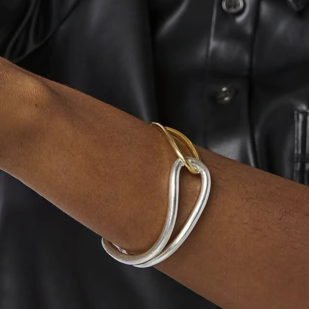 Gold-Plated Silver-Tone Cuff Bangle for Women
