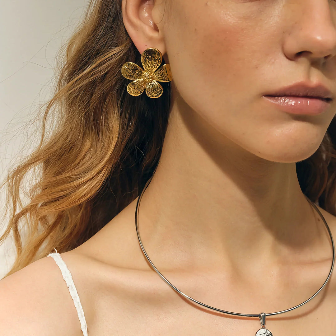 Gold-Plated Stainless Steel Flower Earrings