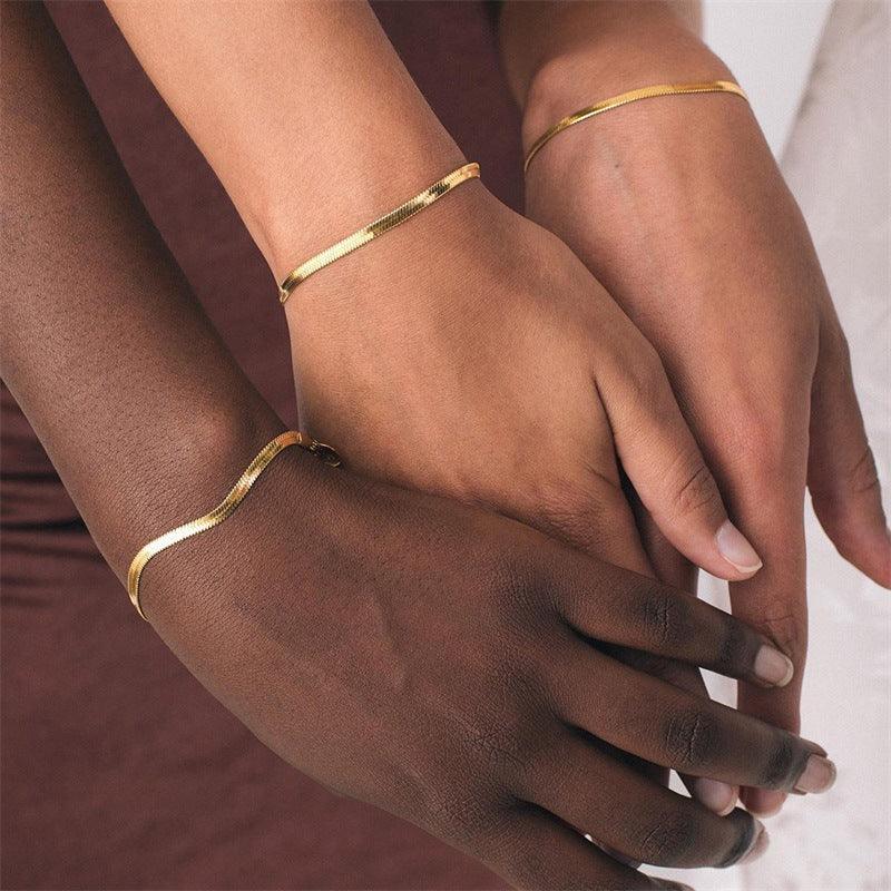Gold-Plated Flat Chain Bracelet for Women