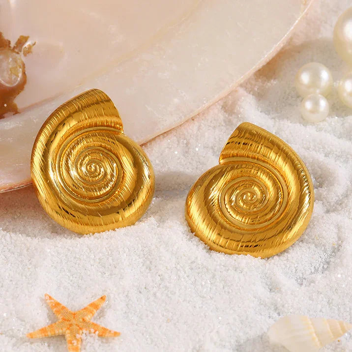 Gold-Plated Shell Stud Earrings for Women