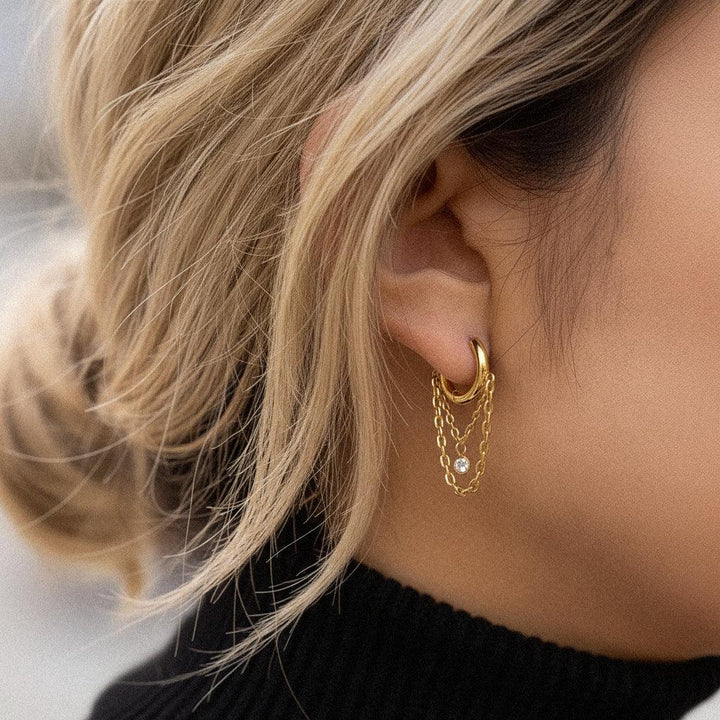 Gold-Plated Cubic Zirconia Drop Hoop Earrings for Women