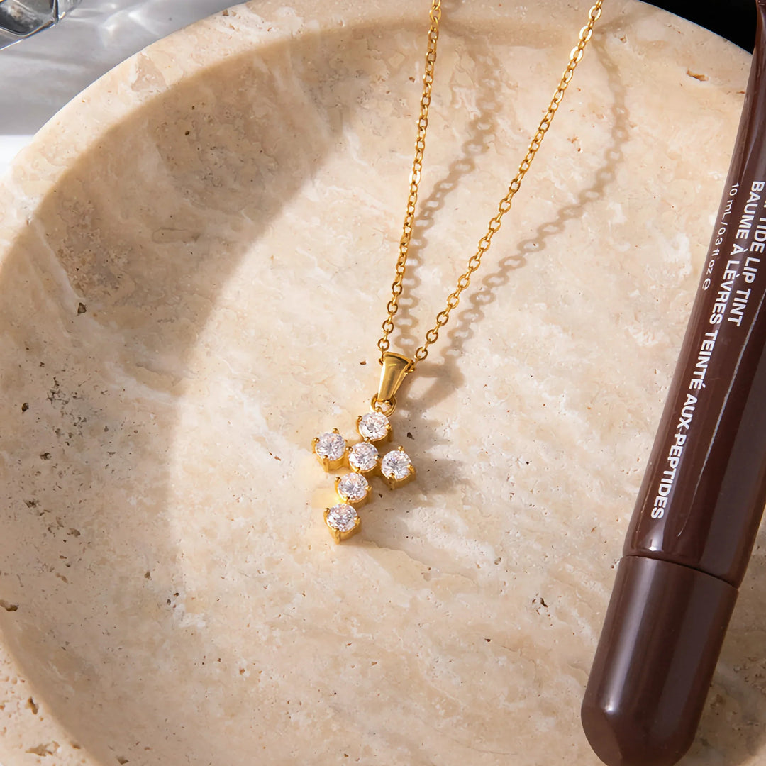 Gold-Plated CZ Cross Pendant Necklace