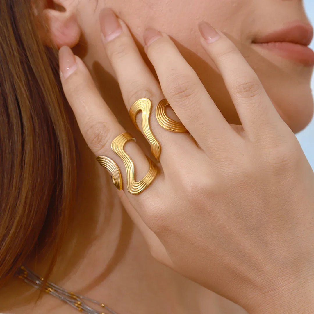 Gold Plated Stainless Steel Statement Ring for Women