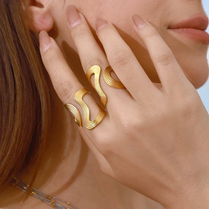 Gold Plated Stainless Steel Statement Ring for Women
