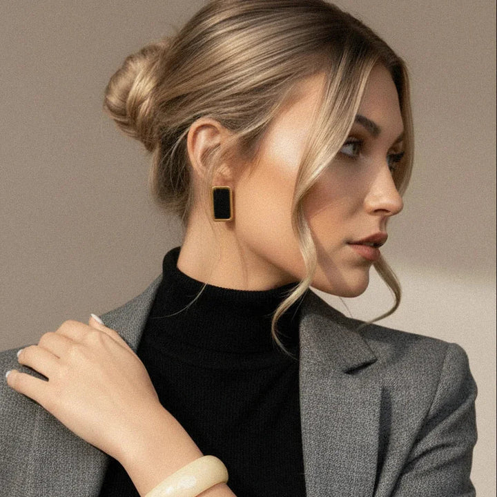 Gold Plated Geometric Enamel Earrings