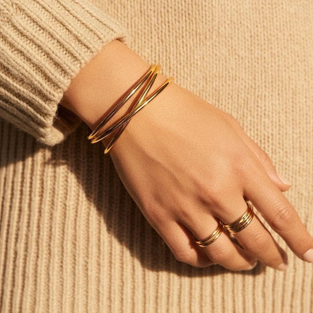 Gold-Plated Cuff Bracelet with Intertwining Bands