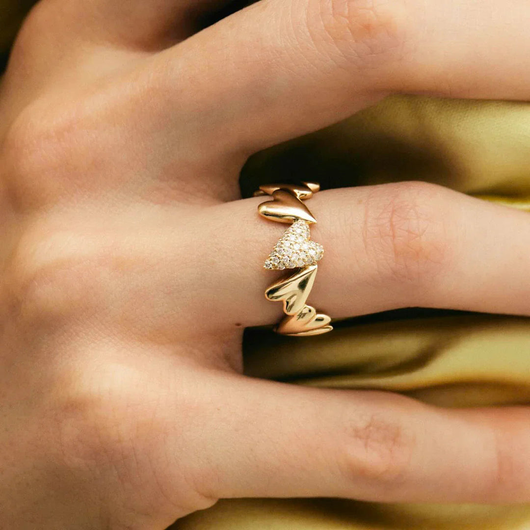 Gold-Plated CZ Heart Statement Ring