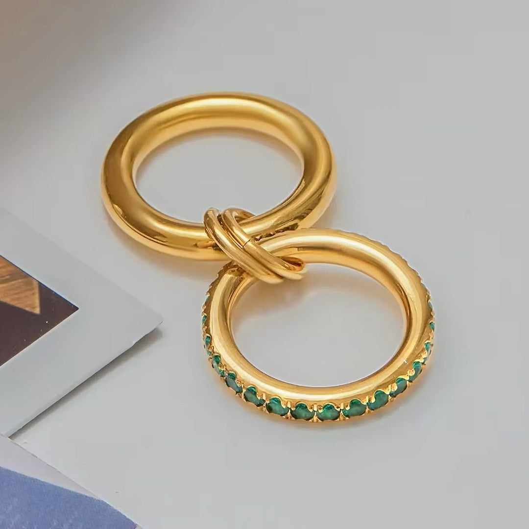 Gold-Plated Stacked Ring with Green Stone Accents