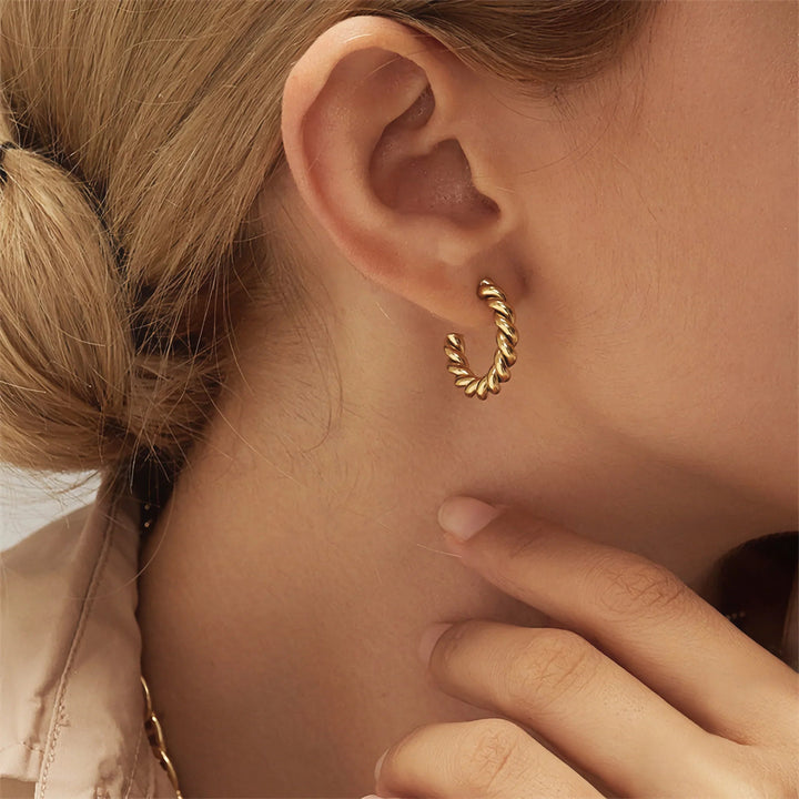 Gold-Plated Twist Hoop Earrings Women