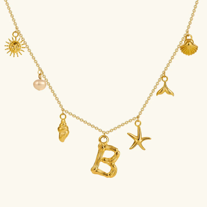 Gold Plated Faux Pearl Initial Charm Necklace for Women