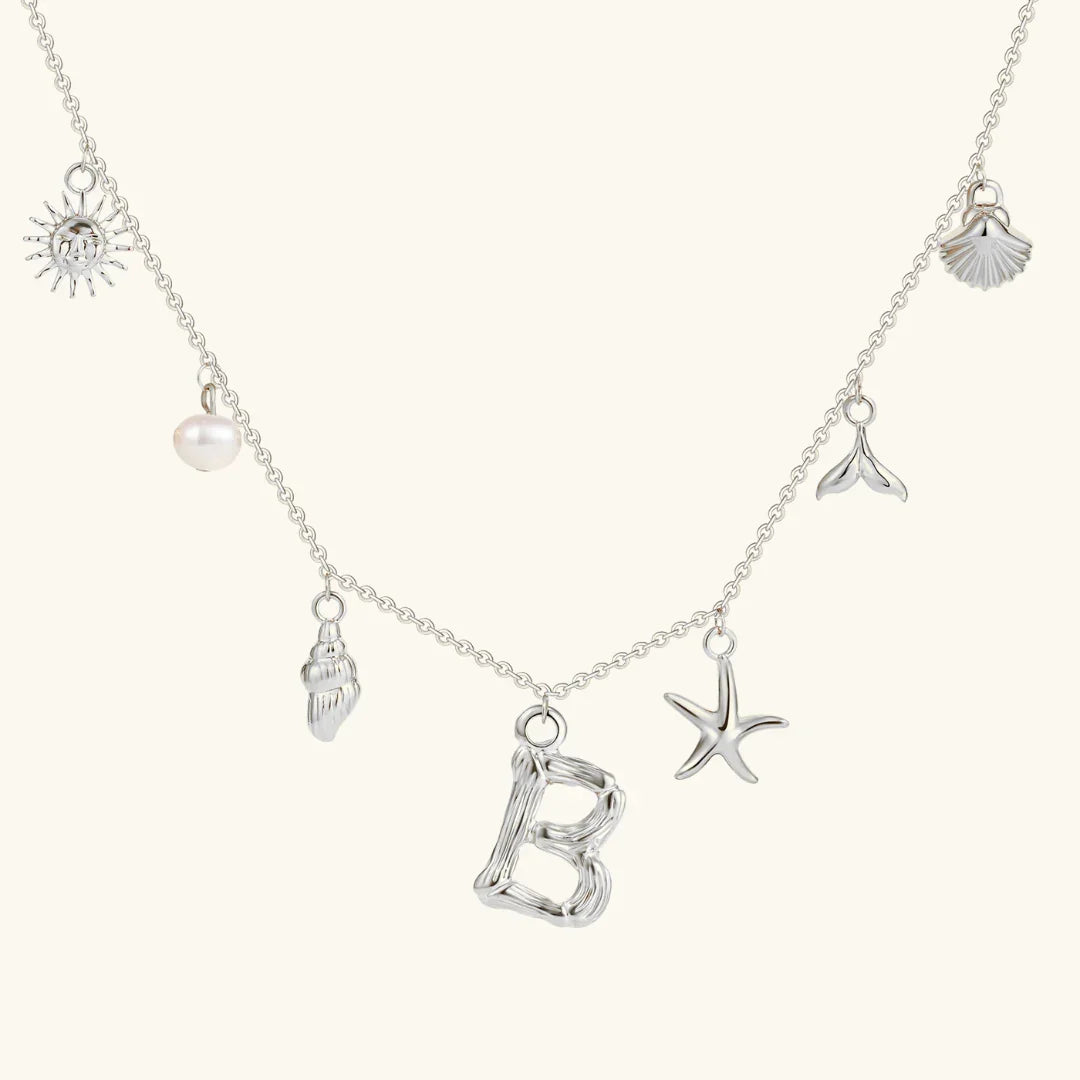 Gold Plated Faux Pearl Initial Charm Necklace for Women