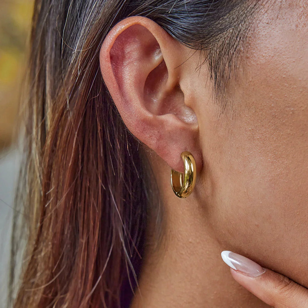 Gold Plated Stainless Steel Hoop Earrings 3 Piece Set for Women