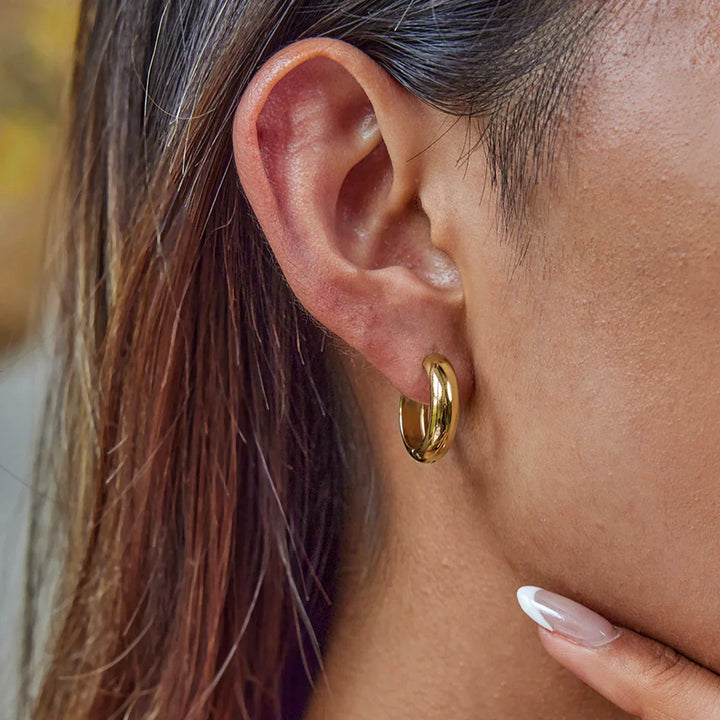 Gold Plated Stainless Steel Hoop Earrings 3 Piece Set for Women