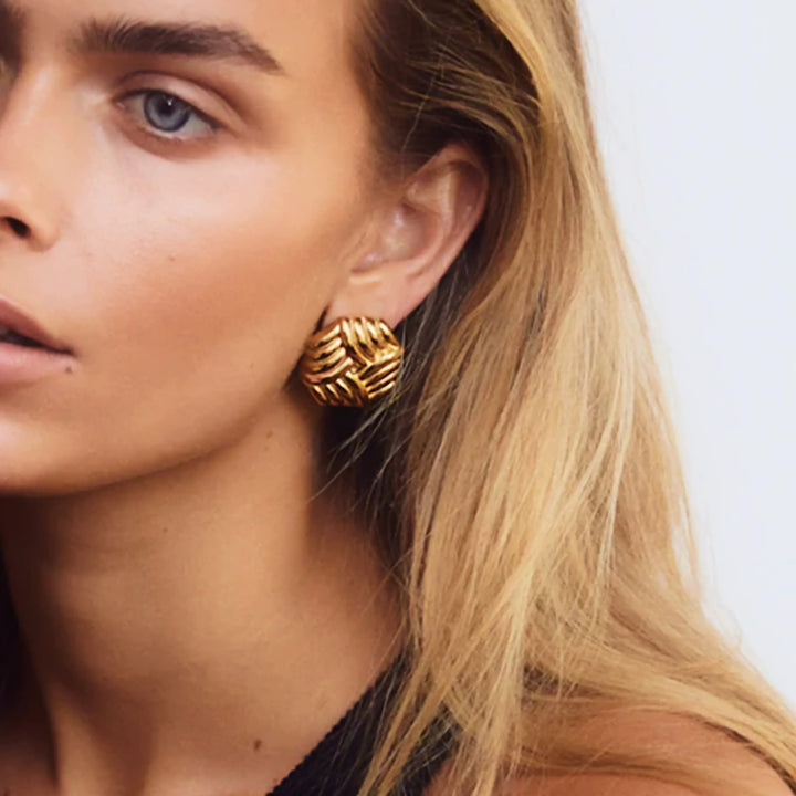 Gold-Plated Criss Cut Stud Earrings for Women