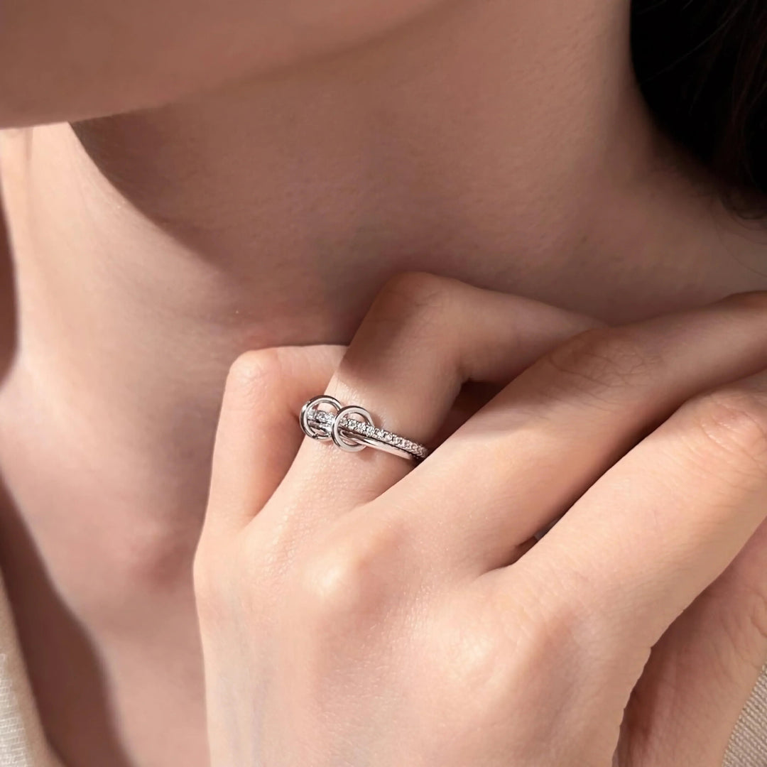 Gold-Plated Stacked CZ Ring with Silver-Tone Bands