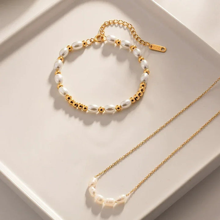 Gold-Plated Faux Pearl Beaded Bracelet for Women
