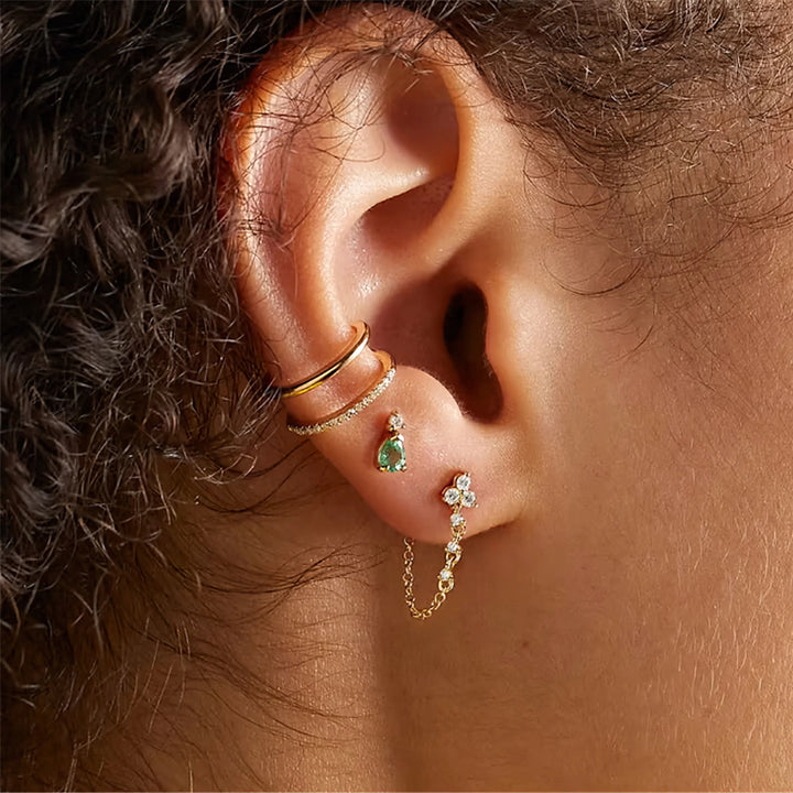 Gold-Plated Diamond Chain Stud Earrings