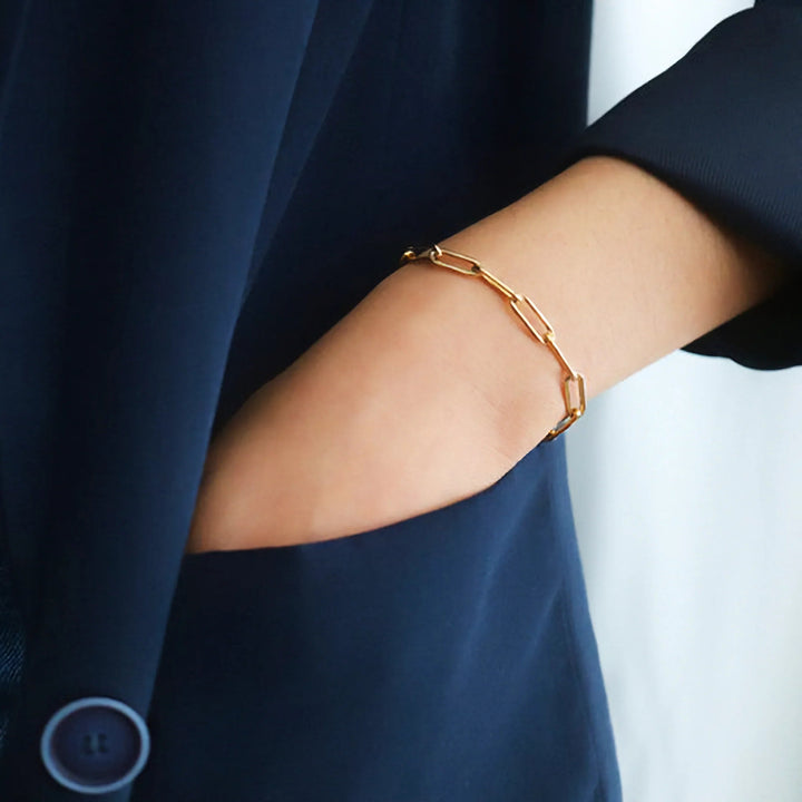 Gold-Plated Paperclip Chain Bracelet Women