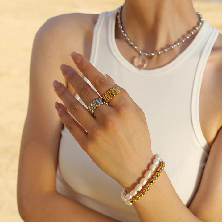 Gold-Plated Textured Statement Ring for Women